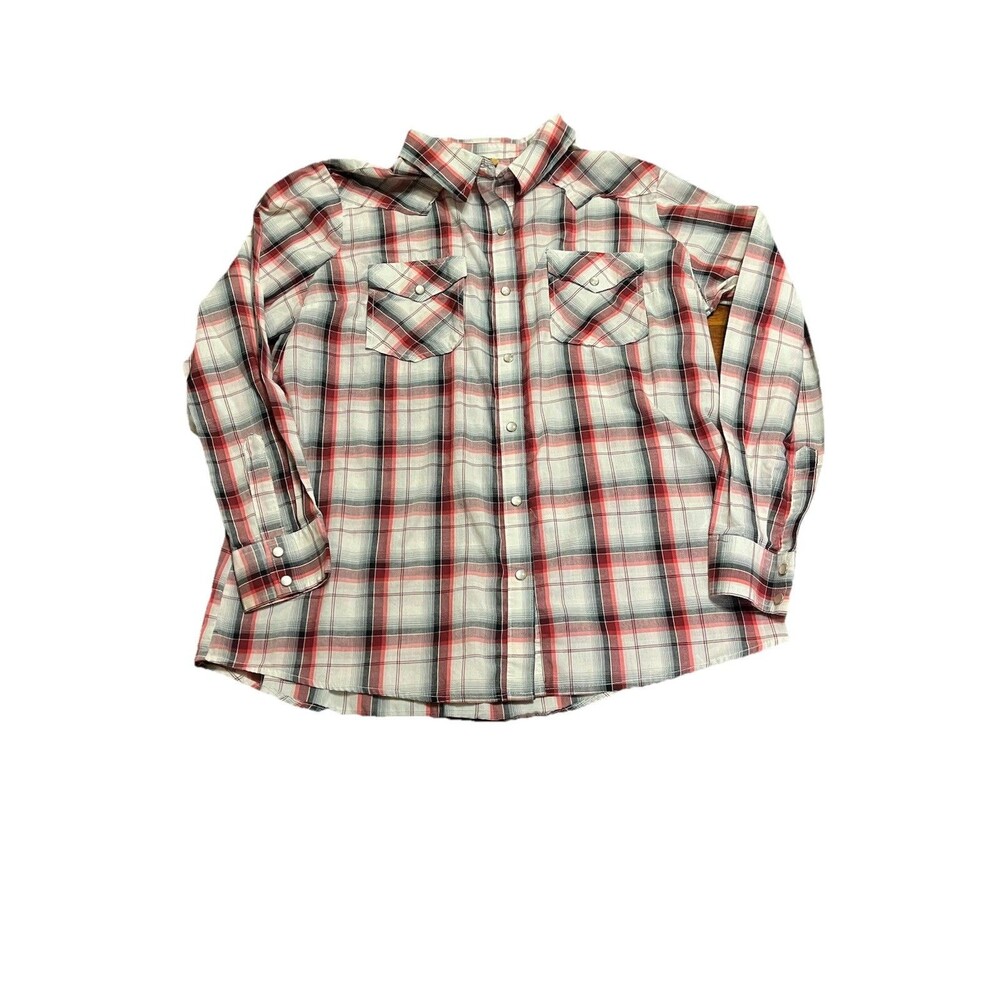 Vintage Wrangler Pearl Snap Western Shirt Men XL Red Plaid Cowboy